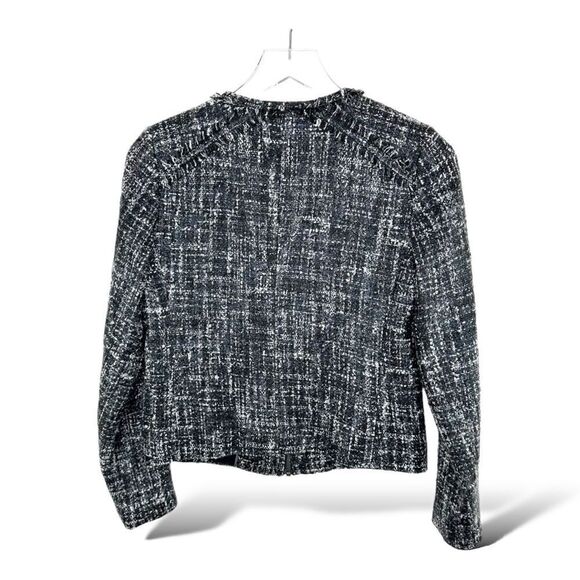 Banana Republic Short Black White Boucle Tweed Boucle Zip Front Lady Jacket Sz 2 - Picture 2 of 15